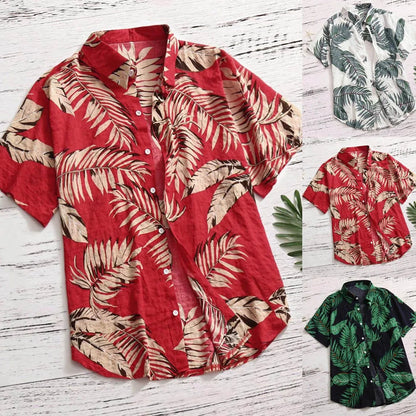 Tropical Leaf Print Red Shirt