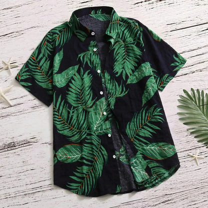 Tropical Leaf Print Red Shirt